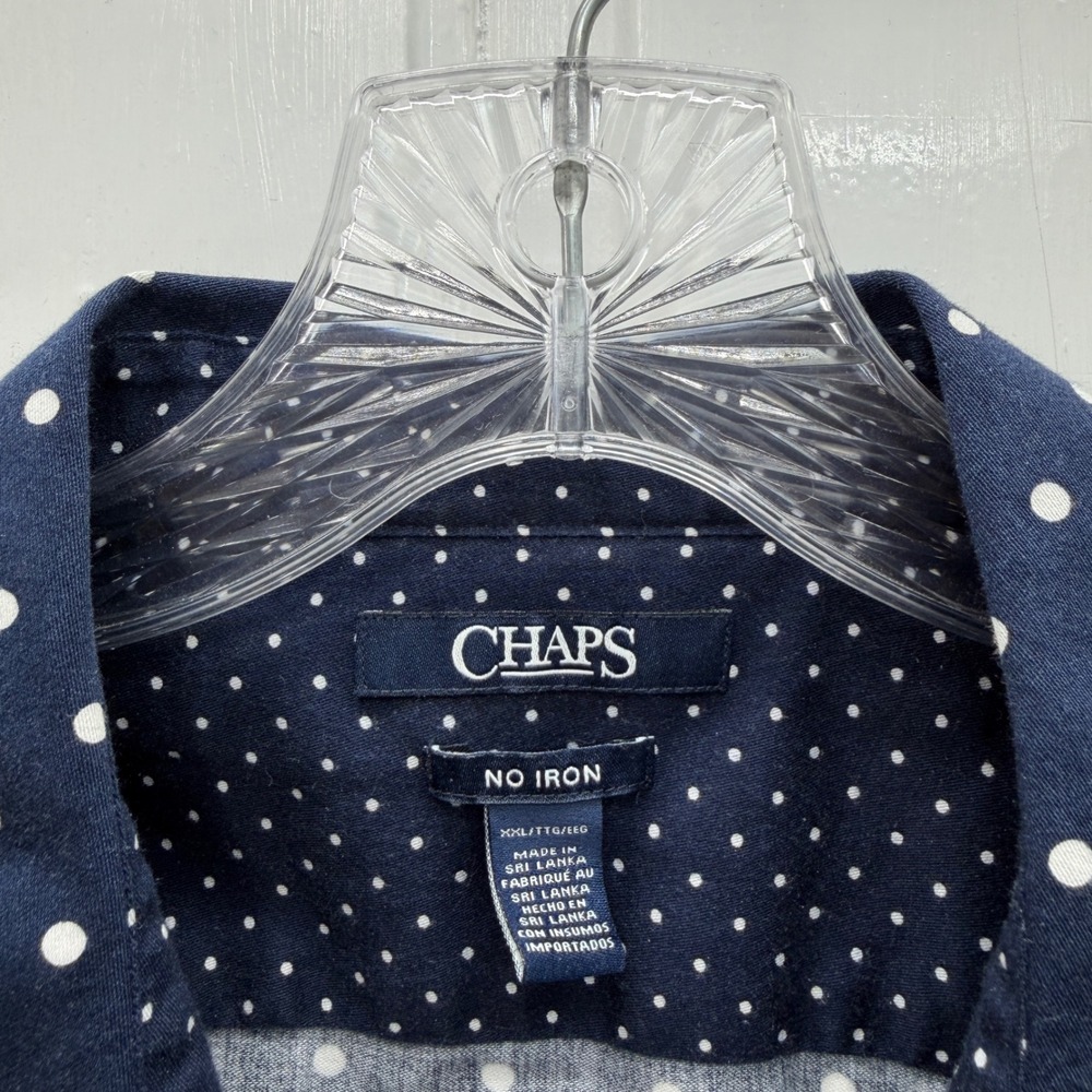 Chaps Navy Blue White Polka Dot Long Sleeve Button Down Shirt Blouse Women's XXL - Picture 4 of 5